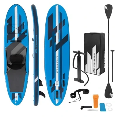 Imagen de ECD Germany Tabla Hinchable Paddle Surf con Asiento Kayak Sup 320 x 82 15 cm Azul Stand up Board PVC/EVA 120kg 3 Antideslizantes Diferentes Modelos Incluye Paleta Aluminio Bomba y Accesorios