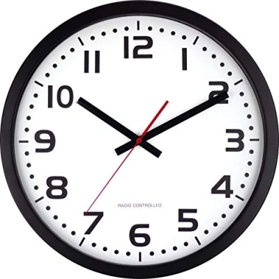 Imagen de Reloj de pared radiocontrolado, 40 cm, marco acero inoxidable, negro, ajuste y cambio hora automáticos, segundero rojo, sólo para uso en interiores