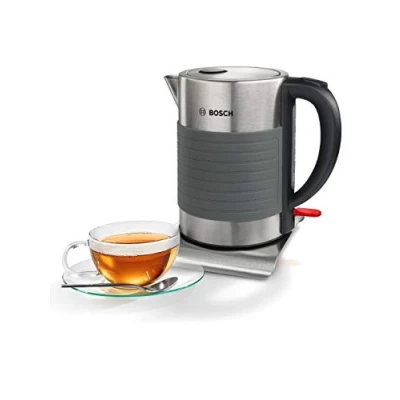Imagen de Bosch TWK7S05 Hervidor de agua acero inoxidable y silicona antideslizante, 2200 W, capacidad 1.7 litros, Gris, 27 x 24 23,6