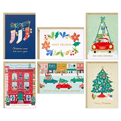Imagen de Hallmark Surtido de tarjetas Navidad en caja, vacaciones vintage (6 diseños, 36 con sobres) (5XPX2306)