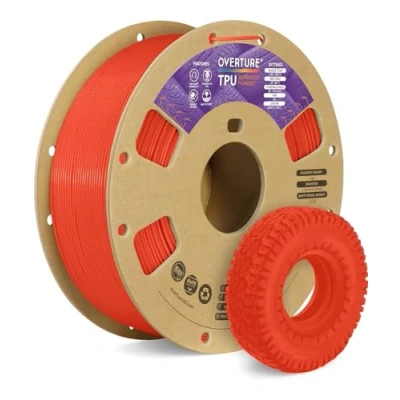 Imagen de OVERTURE TPU 95A Filamento 1.75mm, Flexible Suave para Impresoras 3D, 1kg Carrete de Cartón, Precisión +/ 0.02 mm, Compatible con la Mayoría FDM (Rojo Neón)