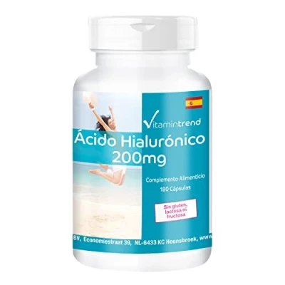 Imagen de Ácido Hialurónico 200mg Vegan 180 Cápsulas altamente dosificado Bote grande Vitamintrend®