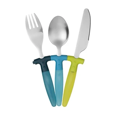 Imagen de Premier Housewares Juego de 18/0 los niños Cuchillo, Tenedor y Cuchara Cubiertos Set Parent, Acero Inoxidable, Azul/Verde, 23 x 15 1.3 cm