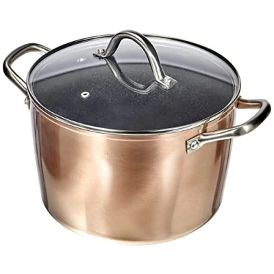Imagen de IBILI Olla natura copper cobre con tapa de cristal, 24 cms, Antiadherente estilo piedra, Apta para induccion