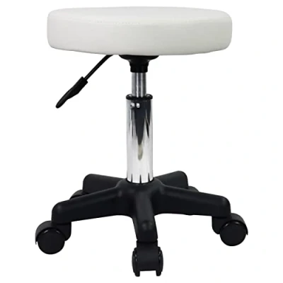 Imagen de FURWOO Taburete Giratorio de Altura Ajustable con Ruedas Adecuado para masajes salón SPA Blanco