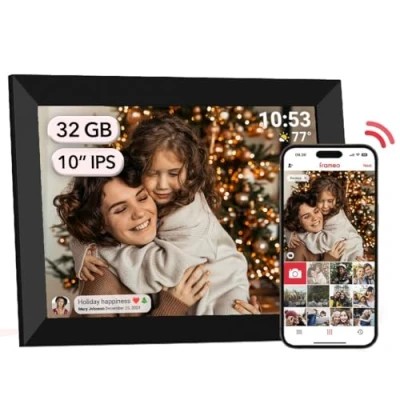 Imagen de Frameo Marco de fotos digital WiFi 32 GB 10,1 pulgadas 1280 x 800 IPS LCD Pantalla táctil Smart Cloud con rotación automática Momentos Compartir