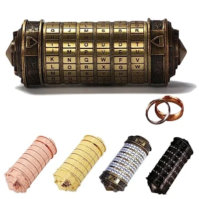 Imagen de MINGZE Da Vinci Code, Mini Cryptex For Christmas Valentine&#039;s Day Most románticos creativos Interesting Birthday Gifts Boyfriend and Girlfriend Brain Teaser Lock Puzzles（Color Bronce）