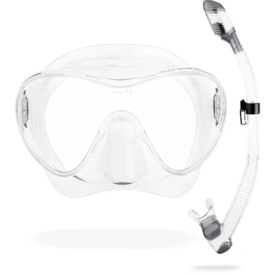 Imagen de Cressi F1 Combo Clear Máscara Monocristal Tecnologia Frameless + Tubo respirador Dry para Buceo y Snorkel, Transparente, Talla Única, Unisex