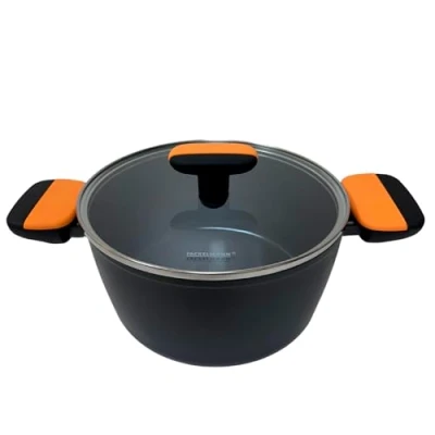 Imagen de Fackelmann Soft Olla con Tapa, Antiadherente, 20 cm, Aluminio Forjado, Revestimiento Cerámico Greblon Libre de PFA, Apta para Inducción, Vitro, Gas y Horno, Asas Suaves Silicona, 1 ud.