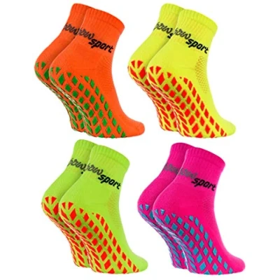Imagen de Rainbow Socks Hombre Mujer Calcetines Antideslizantes de Deporte 4 Pares Naranja Verde Amarillo Rosa Talla 42 43