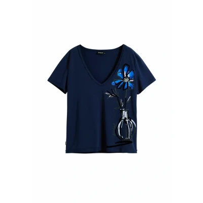 Imagen de Desigual VASE Vneck Camiseta estampada, Mujer, Talla: XS, Blue
