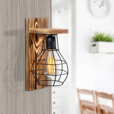 Imagen de Aplique de estilo industrial Artorin H30cm Madera oscura y metal negro Menzzo