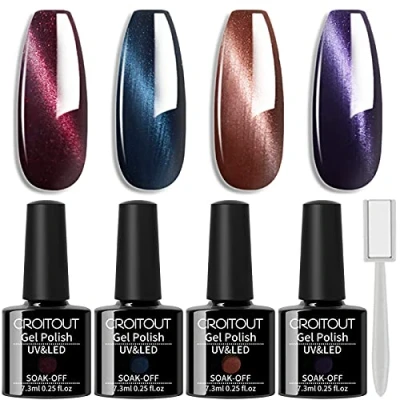 Imagen de Croitout juego de esmaltes uñas gel con cambio color UV, esmalte térmico, multicolor, extraíble, 4 x 7,3 ml (4MY 001, 4MY 001)