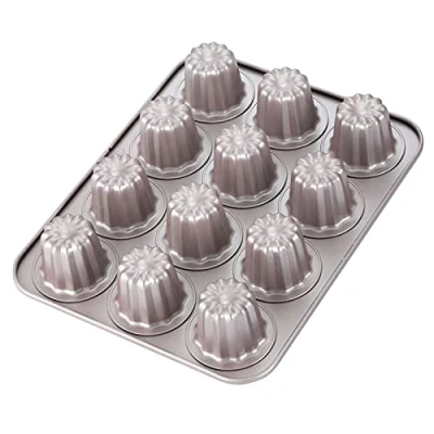 Imagen de CHEFMADE Molde de Canele para pastel,Cannele antiadherente 12 cavidades hornear magdalenas, sartén hornear(oro champán)