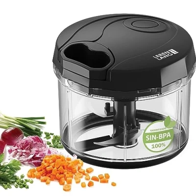 Imagen de LEBENLANG cortador de verduras y cebollas, 1 L, manual sin bisfenol A, color negro para cortar ajo, multifunción, cocina,