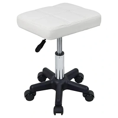 Imagen de FURWOO Taburete Rectangular rodante con Ruedas Giratorio Silla SPA para Salón Masaje Cocina casera Blanco