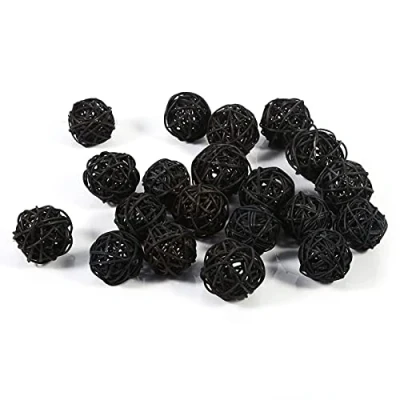 Imagen de Jenngaoo 20 Piezas Bolas de Ratán, Adornos Decorativos Decoración para Hogar, Fiesta Cumpleaños, Navidad, Boda(Negro)