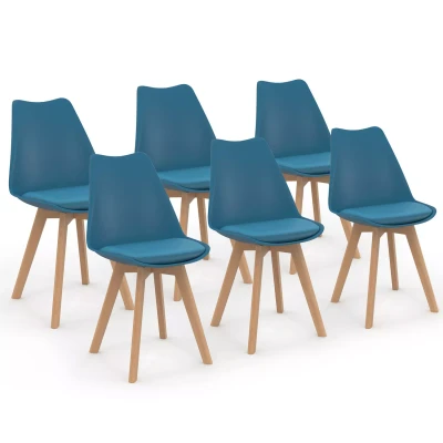 Imagen de IDMarket Juego de 6 sillas escandinavas SARA azul pato para comedor