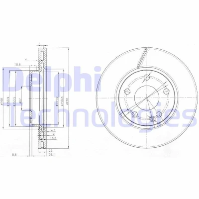 Imagen de DELPHI BG3845C Disco de freno 276 22 5 ventilado revestido sin procesar cojinete rueda, anillo sensor ABS MERCEDES BENZ: Clase B, A