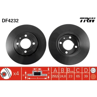 Imagen de TRW DF4232 Disco de freno 256 25 4 100 ventilado barnizado VOLKSWAGEN: Polo III Hatchback, Lupo / 3L