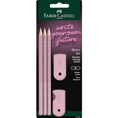 Imagen de Faber Castell 217084 juego de lápices con sacapuntas, goma borrar y 3 lápices, escritura Grip 2001 Rose Shadows