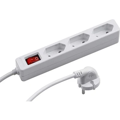Imagen de Meister 7430140 Regleta de Enchufe (3 enchufes, Cable 1,4 m, plástico, IP20 para Interiores, Interruptor extraplano, Europeo, distribución) Weiß
