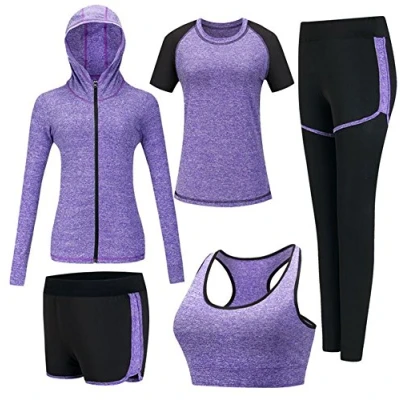 Imagen de ZETIY Conjuntos de Chándal Mujer 5 Piezas Traje Yoga Completo Deportivos para Fitness Running Jogging, Ejercicio en el Gimnasio