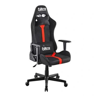 Imagen de Nitro silla de gaming ergonómica, oficina tela ante, giratoria con cojín lumbar, reposacabezas, reposabrazos, escritorio reclinable Nathan (rojo/negro)