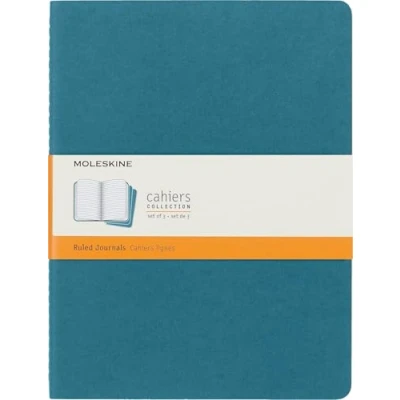 Imagen de Moleskine Cahier Journal (juego de 3 cuadernos con páginas forradas, cubierta cartón y bordado algodón, extra grande 19 x 25 cm, 120 páginas) Azul