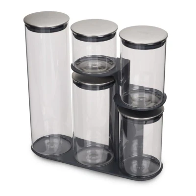 Imagen de Joseph Podium Juego de 5 tarros herméticos cristal con soporte, negro