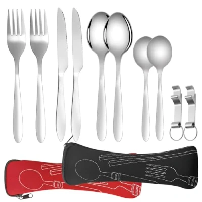 Imagen de Cubiertos de Acero Inoxidable para Llevar, 12 Piezas Camping Set, Juego Trabajo Exteriores Viajes Camping, Llevar al Trabajo, Exterior, Picnic,