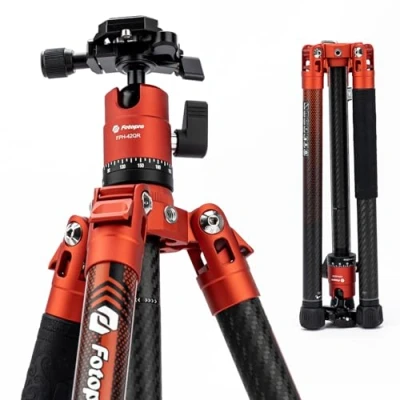 Imagen de Fotopro 152 CM Trípode de Cámara Fibra Carbono con Cabeza Bola 360 1/4 Placa Liberación Rápida Profesional DSLR para Carga Máxima 10 KG X Aircross 3 Naranja