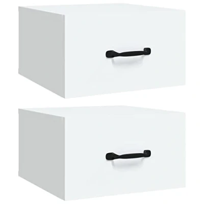 Imagen de vidaXL 2X Mesitas de Noche Pared Flotante Mueble Cajón Auxiliar Armario Dormitorio Espacio Almacenamiento Decorativa Hogar Cama Blanco