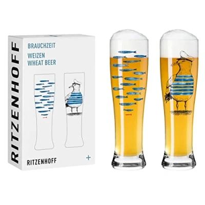 Imagen de Ritzenhoff 3481007 Vaso de cerveza trigo 500 ml Juego 2 Serie Brauchzeit Set no. 7 piezas con impresión digital multicolor