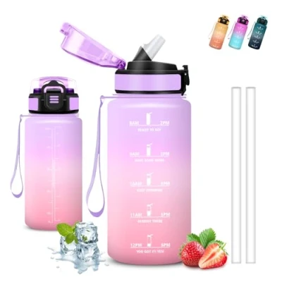 Imagen de Botella Agua Niños, 500ml Cantimplora Infantil, A Prueba de Fugas, Niños Colegio, con Eslogan Motivador, Reutilizable, Pajita, para la Escuela, Correr, Acampada, Deportes