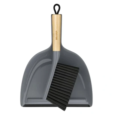 Imagen de MR.SIGA Juego de Recogedor y Cepillo, Combo Cepillo Portátil con Mango Bambú, gris, 1