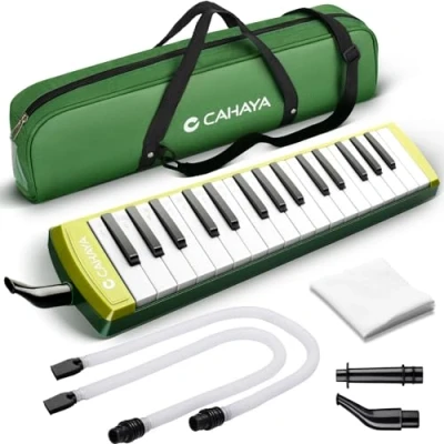 Imagen de CAHAYA 32 Teclas Melódica para Niños, Instrumento con Bolsa de Transporte, Adecuado Principiantes y Estudiantes, Regalo Musical Niños Niñas, Color Mostaza verde, CY0356