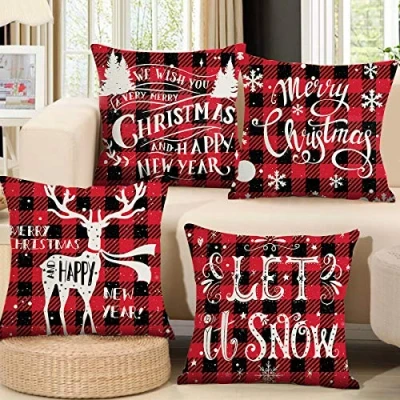 Imagen de QIFU 4 Piezas Funda Almohada Navidad 45 x 45cm, Cojin Rojos, Decoracion Hogar Fundas Cojines, Decoración De Cojines Mujer para Sofa