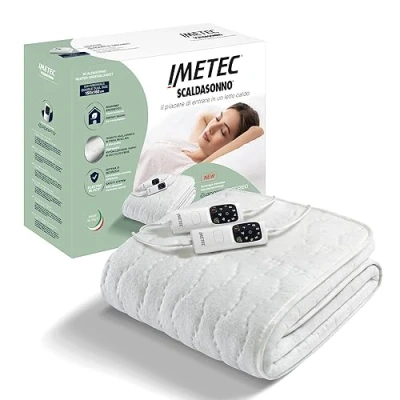 Imagen de Imetec Adapto Recreo, Calientacamas doble 150 x 160 cm, Calentamiento rápido, Temperatura constante y personalizable, Tejido acolchado hipoalergénico lavable, Made in Italy, Control 6 temperaturas