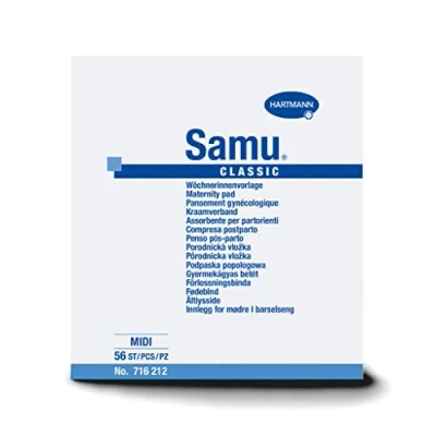 Imagen de Samu Midi Classic Compresas Postparto, Absorve la Humedad Rápida y Completamente, para Intervenciones Quirúrgicas Ginecológicas, 56 Unidades