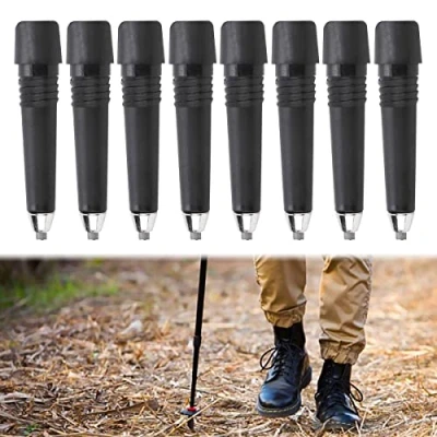 Imagen de Puntas de Bastón Trekking,RoadLoo 8 Piezas Goma para Bastones Punta Alpenstock Repuesto Trekking Portátil Acero Tungsteno