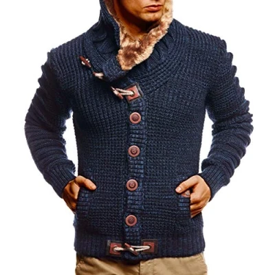 Imagen de Leif Nelson Chaqueta de punto para hombre con botones en corte regular, cárdigan diseño manga larga, ideal looks casuales y negocios, azul, XXL