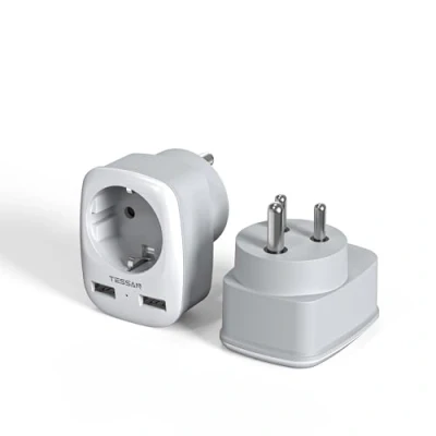 Imagen de TESSAN 2 Pack Adaptador Enchufe Tipo D con USB, 3 en 1 India USB A, 2500W Corriente para la India, y Sri Lanka, Nepal