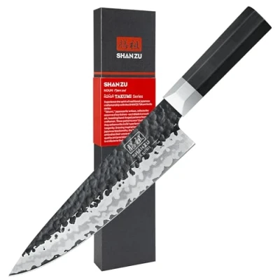 Imagen de SHAN ZU Cuchillo de Chef Forjado a Mano, 20cm Cocina, Japonés Afilado Acero 9CR18MOV 7 Capas, Gyuto Profesional con Mango G10 TAKUMI Series