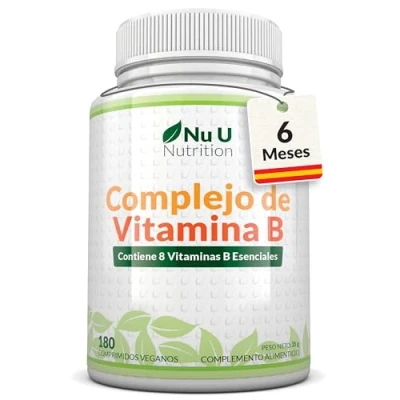 Imagen de Vitamina B Complex 180 Comprimidos Veganos Suministro para 6 Meses Complejo Completo: B1, B2, B3, B5, B6, B7 (Biotina) y B12 (Ácido Fólico) Nu U Nutrition