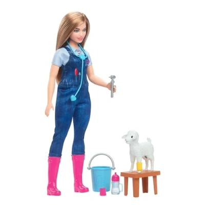Imagen de Barbie Tú Puedes ser Muñeca Rubia Profesiones Veterinaria de Granja con Oveja y Accesorios, 65 Aniversario, Juguete +3 años (Mattel HRG42)