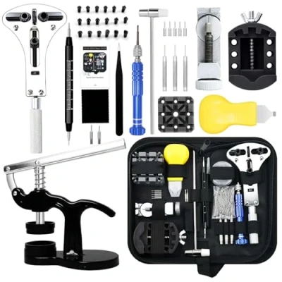 Imagen de Kit de Reparación Reloj, GLDCAPA Profesional Reemplazo Batería Reloj con Maletín Transporte, Herramientas Extracción Eslabones Juego Prensa