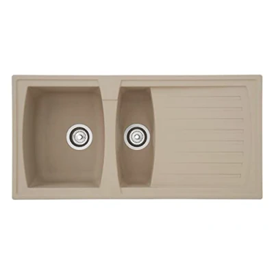 Imagen de Respekta Fregadero de cocina Boston mineralita en arena beige / empotrable 1,5 cubetas 100 x 50 cm Lavabo adecuado para armarios inferiores 60 ancho