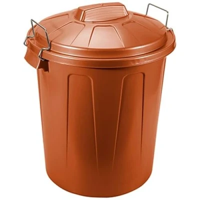 Imagen de AC Cubo de basura con asa metálica 31L para exterior e interior almacenaje Fabricado en plástico Resistente. Ideal el hogar, trabajo, hostelería, etc Color Marrón