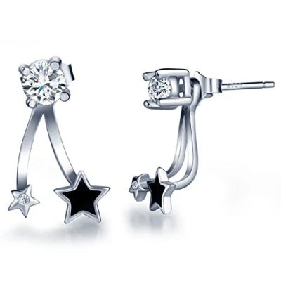 Imagen de Infinito U Pendientes de Plata con Estrellas Negras y Diamante, Idea Regalo para Mujer Chicas